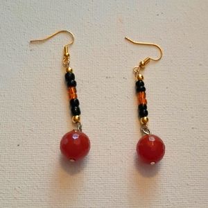 Orange & Black Beaded Earrings with Gold Accents
